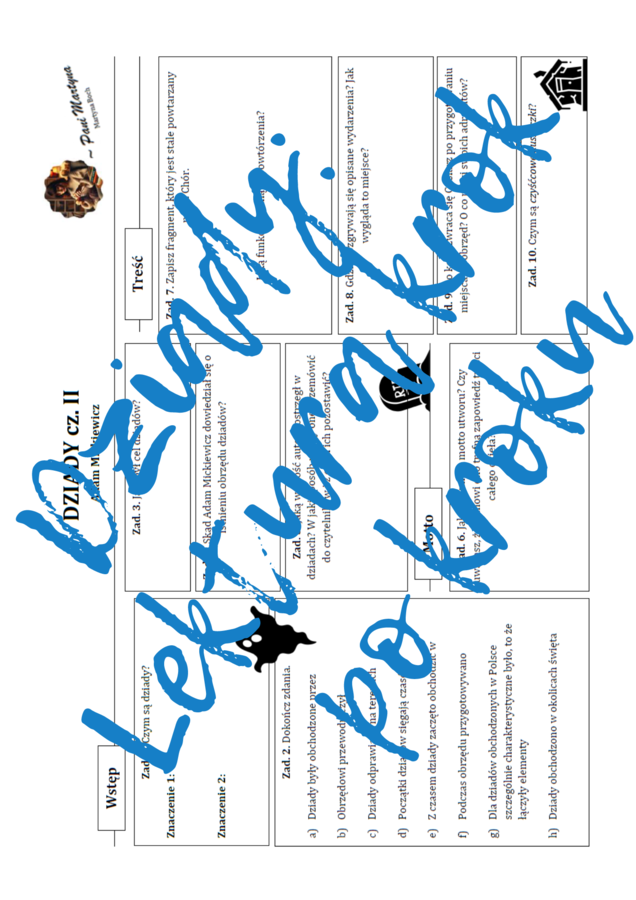 DZIADY cz. II: Krok po kroku – karta pracy do lektury