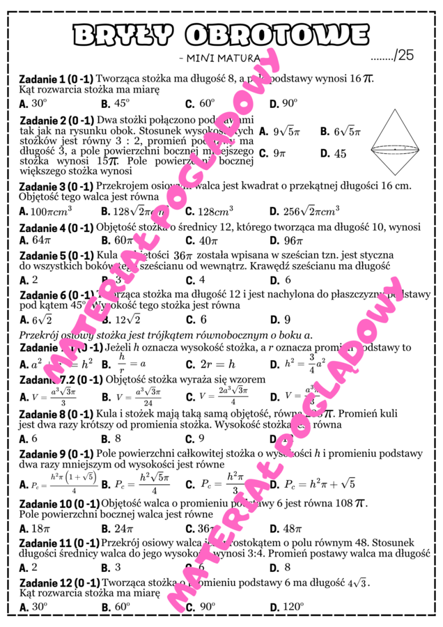 MINI MATURA. MATEMATYA - bryły obrotowe