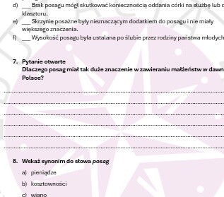 Czytanie ze zrozumieniem Posag w dawnej Polsce