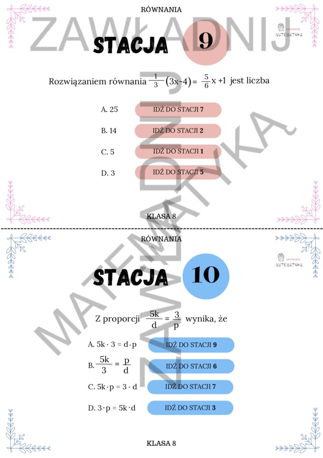 Stacje zadaniowe – równania