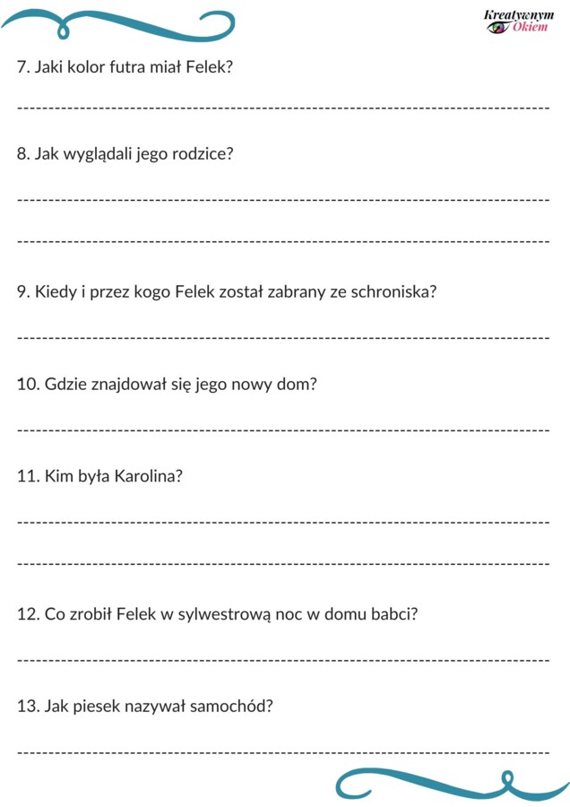 Przygody Felka Parerasa, E. Chotomska - karta pracy