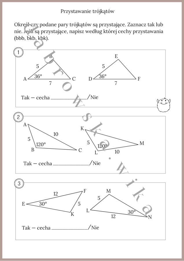 Przystawanie trójkątów - karta pracy