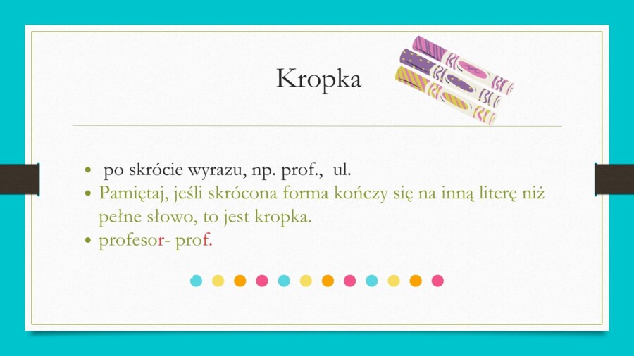 Interpunkcja w pigułce, materiał pdf 15 stron, można używać do nauki lub jako prezentację na lekcji