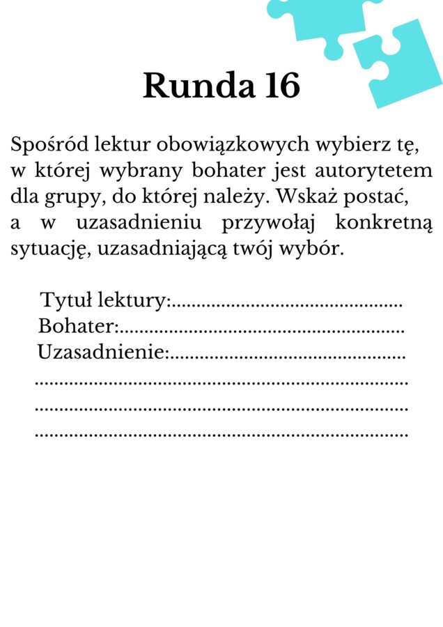 Egzamin ósmoklasisty! Argumentacja+klucz! Spośród bohataterów lektur wybierz tego, który...PDF!
