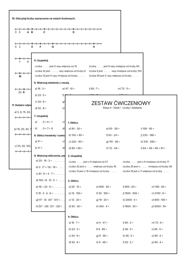 Zestaw ćwiczeniowy przed sprawdzianem - liczby i działania. Klasa 4. Dział I - GWO
