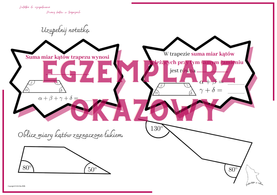 Miary kątów w trapezach - notatka do uzupełnienia