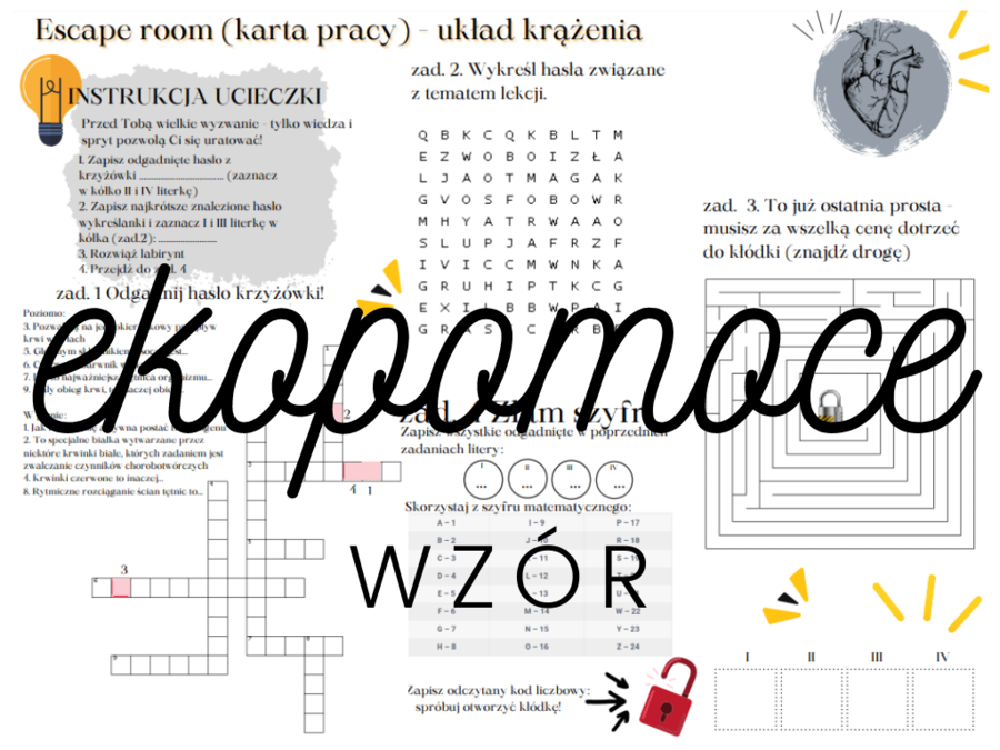 Podsumowanie działu - Karta pracy - escape room - BIOLOGIA - Układ Krążenia