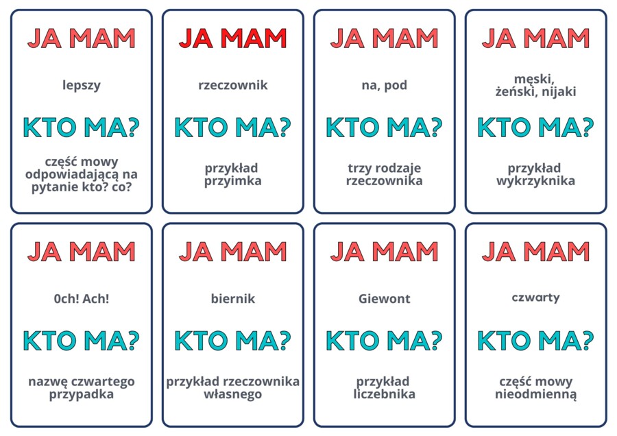 Ja mam, kto ma? Części mowy