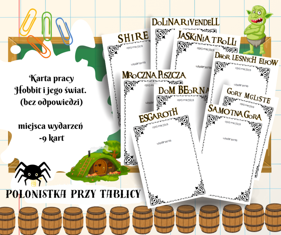Hobbit i jego świat. Miejsca wydarzeń. 9 kart pracy bez rozwiązań. Karta pracy