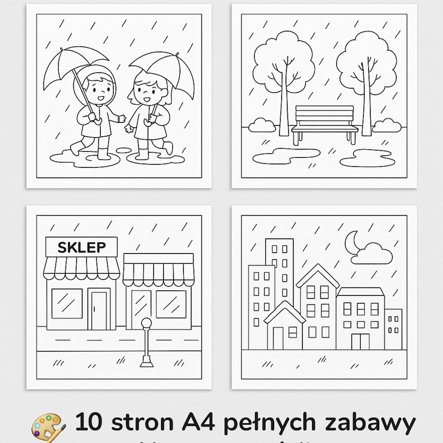 Kolorowanka „Deszczowe miasto”