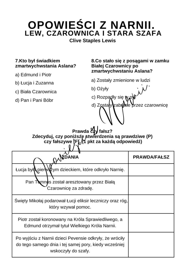 Kartkówka - Opowieści z Narnii. Lew, czarownica i stara szafa