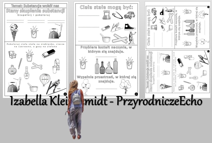 Karty pracy/kolorowanki. Klasa 4. Przyroda. „Substancje wokół nas”; „Poznajemy pogodę i inne zjawiska przyrodnicze”.