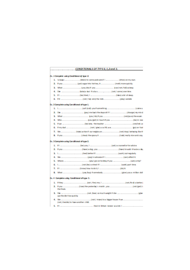 Conditionals of type 0,1,2 and 3.