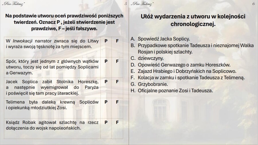 "Pan Tadeusz" stacje zadaniowe.