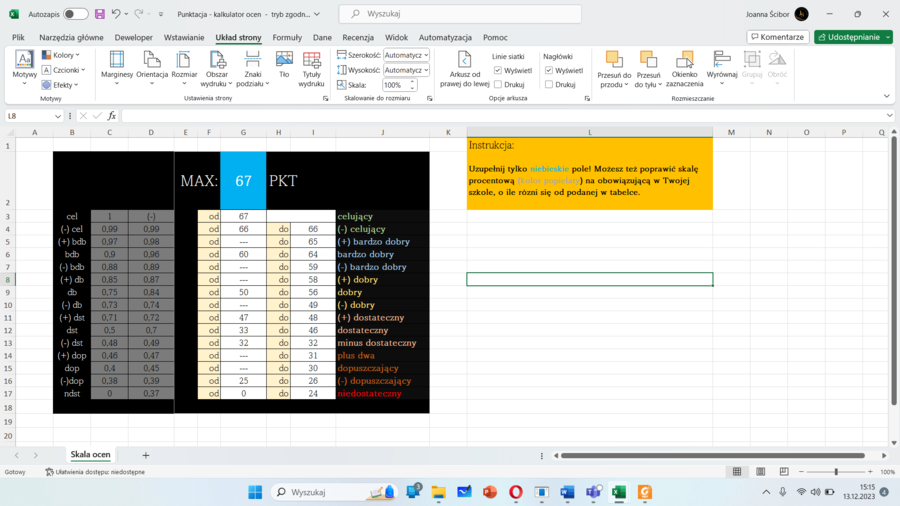 Kalkulator ocen - punktacja oceny - Oblicz w parę sekund punktacje testu/sprawdzianu/kartkówki - Punktacja z ocenami