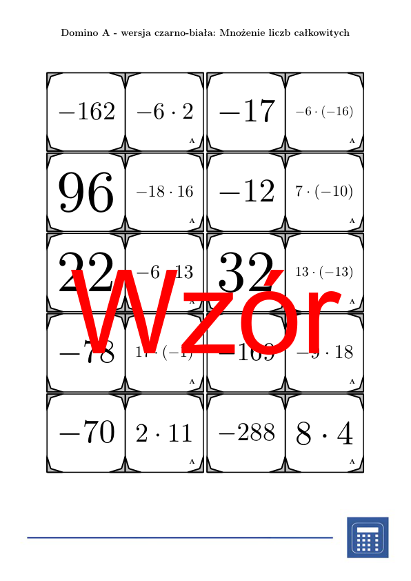 Domino - Mnożenie liczb całkowitych | matematyka