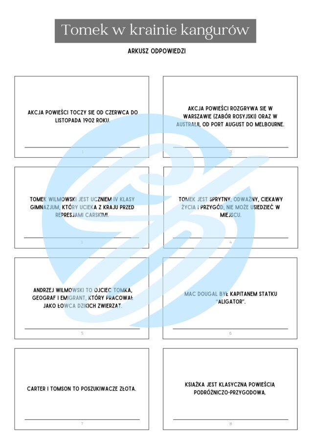 Tomek w krainie kangurów – Pytania i Odpowiedzi | Interaktywne karty do lektury