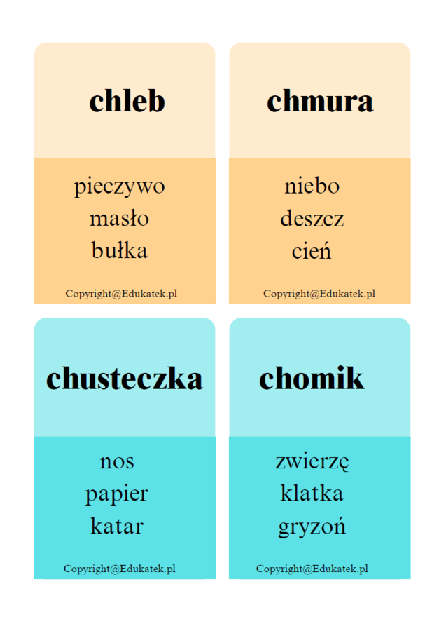 Ortograficzna zabawa typy Taboo - wyrazy z u/ó, ż/rz, h/ch