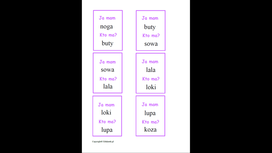 Zestaw kart typu kto ma, ja mam – wyrazy