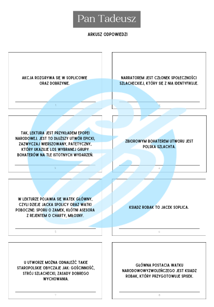 Pan Tadeusz – Adam Mickiewicz - Pytania i Odpowiedzi |Karty do lektury