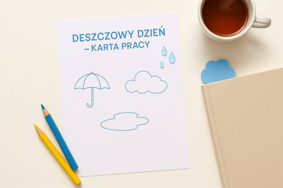Karta pracy: "Deszczowy dzień – rysunek i opowiadanie"