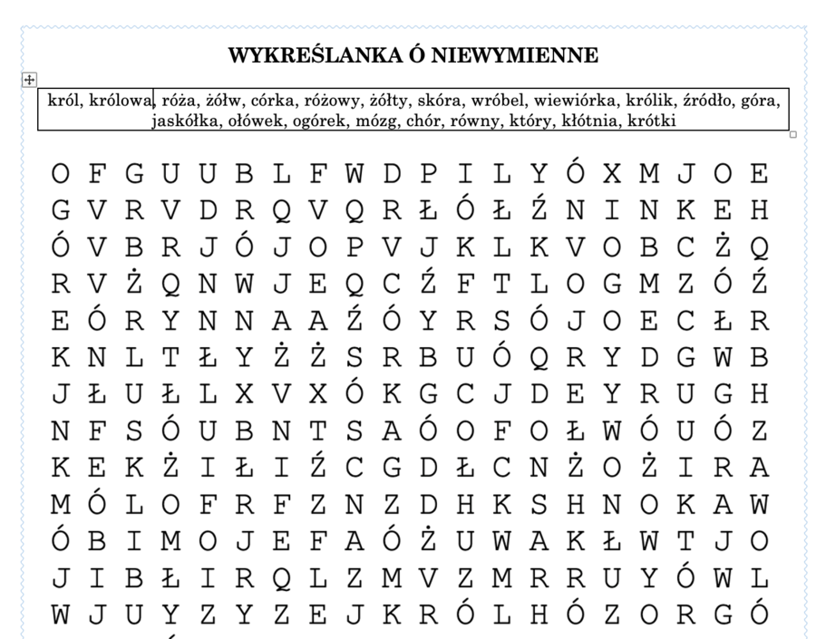 Wykreślanka - ó niewymienne