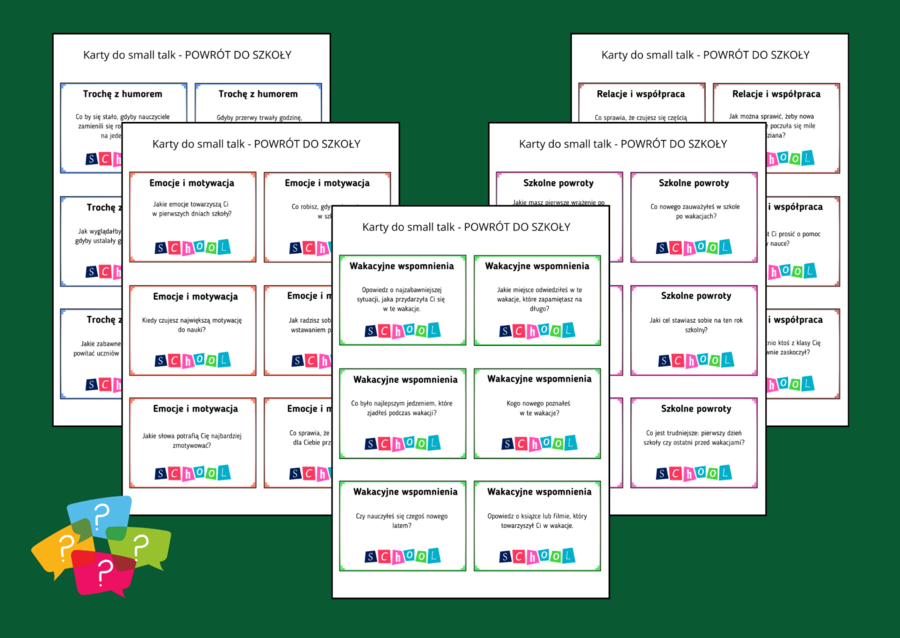 Karty Small Talk – POWRÓT DO SZKOŁY po wakacjach (klasy 4–8) - TUS