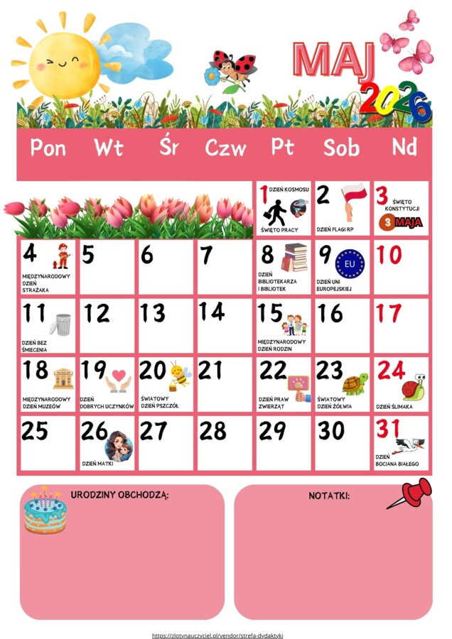 KALENDARZ ŚWIĄT TYPOWYCH I NIETYPOWYCH - na rok szkolny 2025/2026 wersja uzupełniona i czysta