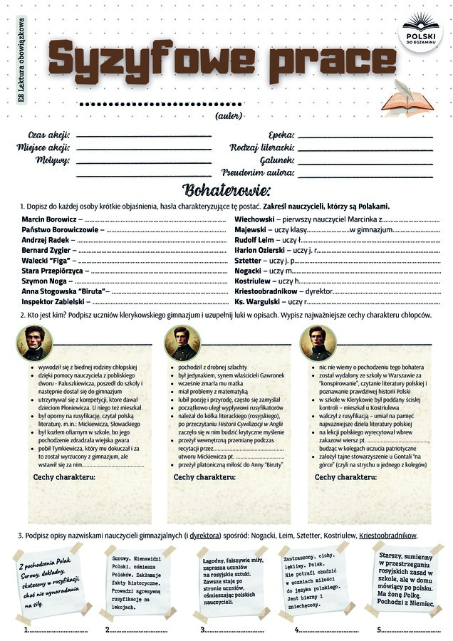 Syzyfowe prace Stefana Żeromskiego – Karta pracy do egzaminu ósmoklasisty