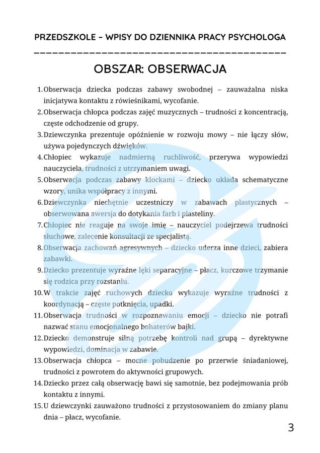 Psycholog w przedszkolu – przykładowe wpisy do dziennika