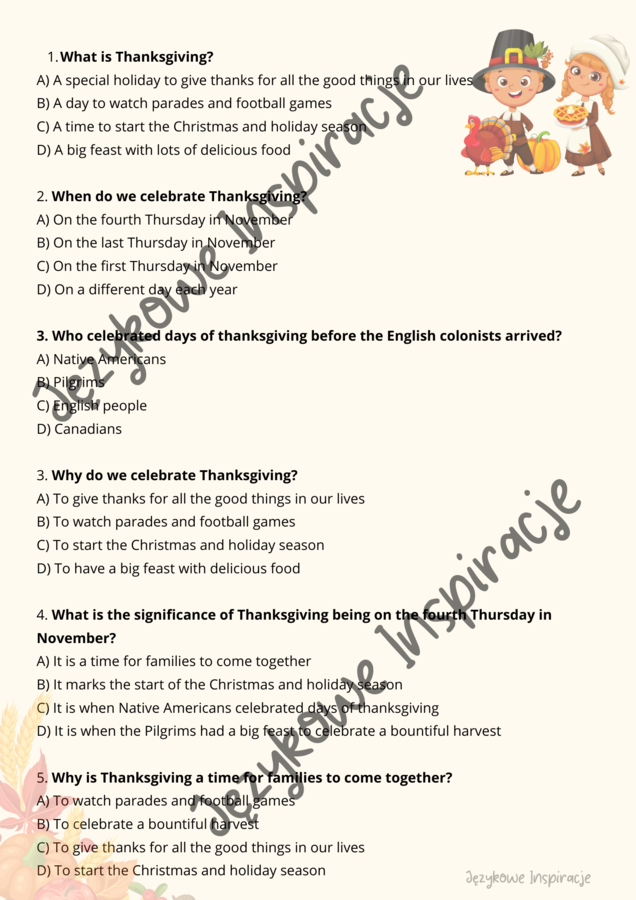 Thanksgiving worksheet A2+/B1