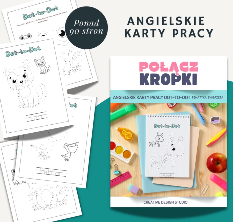 ❣️Połącz Kropki - Dot to Dot❣️ 🌞Angielskie Karty Pracy/Kolorowanka -Ponad 90 stron PDF