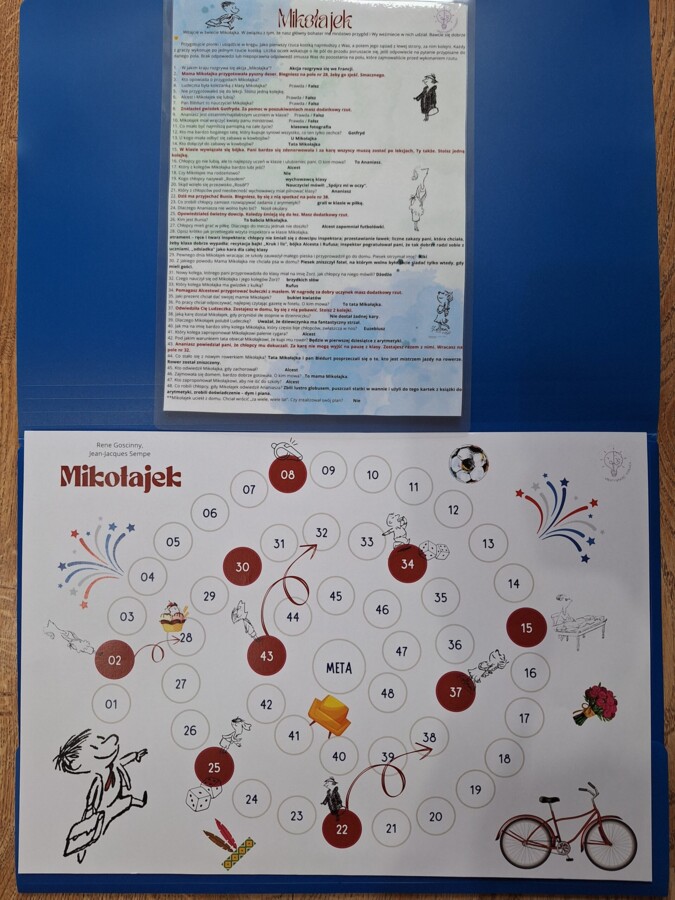 Mikołajek - gra planszowa, lektury, klasa 4-5, grywalizacja
