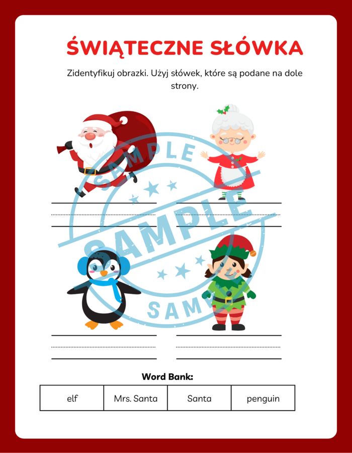 Świąteczne Słówka - Nauka Pisania - Polsko Angielskie - zadania, zagadki, ćwiczenie pisowni