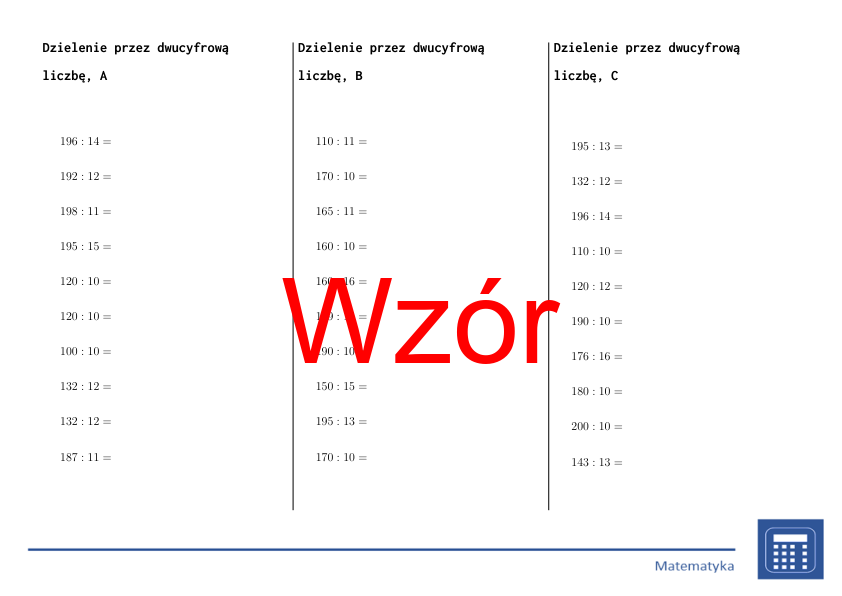 Dzielenie przez dwucyfrową liczbę | matematyka | 26 kolumn