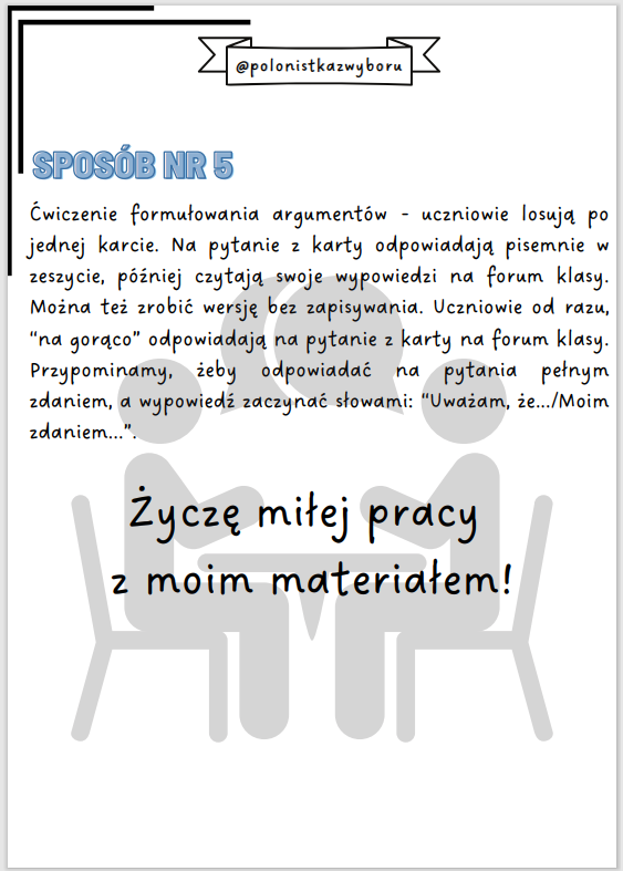 Karty dyskusji na godzinę wychowawczą i język polski, integracja klasy, ćwiczenie argumentacji