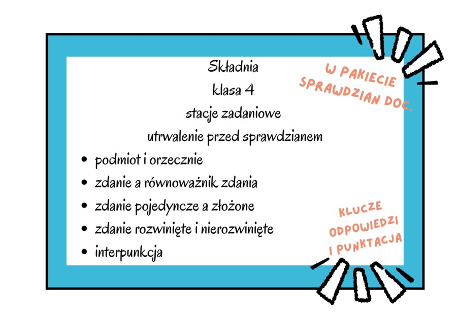 Składnia klasa 4 STACJE ZADANIOWE+SPRAWDZIAN