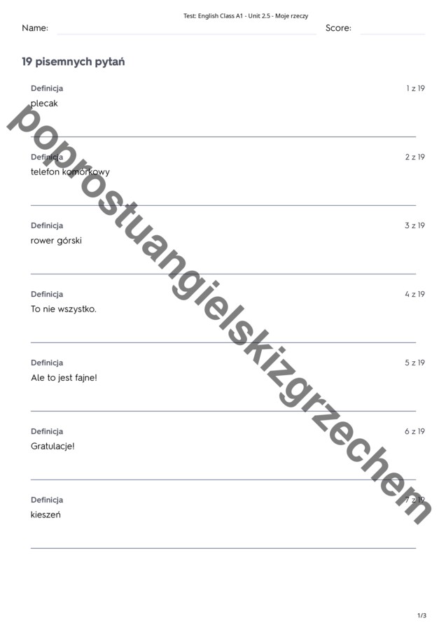 English Class A1 - Unit 2 - testy