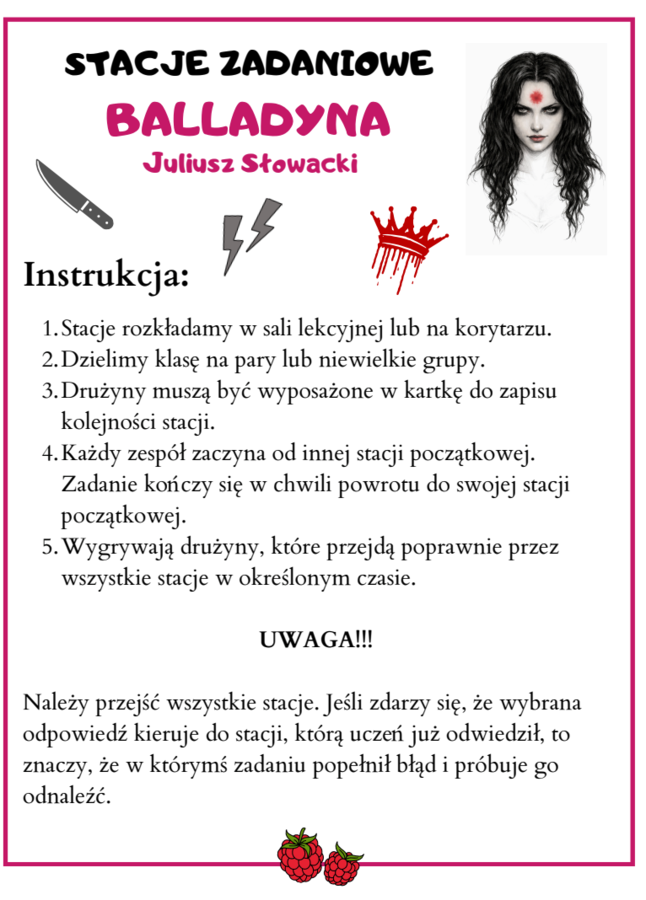"Balladyna" - stacje zadaniowe (lekcja w ruchu)