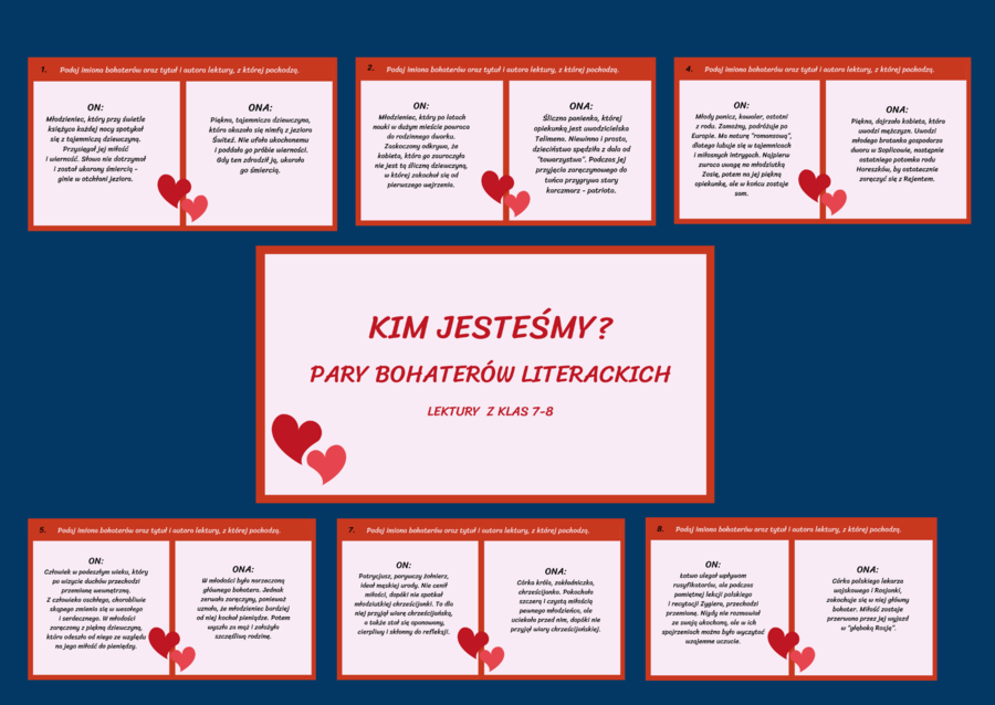 Walentynki – PARY BOHATERÓW LITERACKICH – lektury kl.7-8 – prezentacja – 26 slajdów - egzamin – powtórka + odpowiedzi