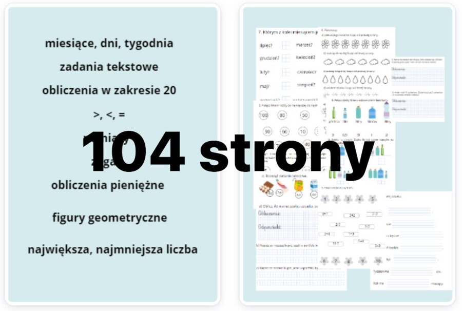 ZADANIA z matematyki dla KLASY 1,2 - 104 strony