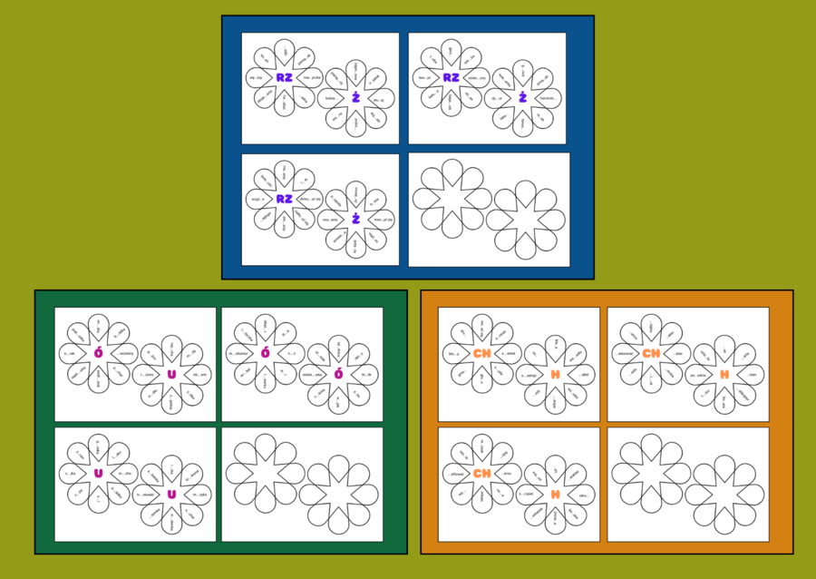 ORTOGRAFICZNE KWIATKI – ortografia – wklejka- karta pracy – UKŁADANKA - zestaw
