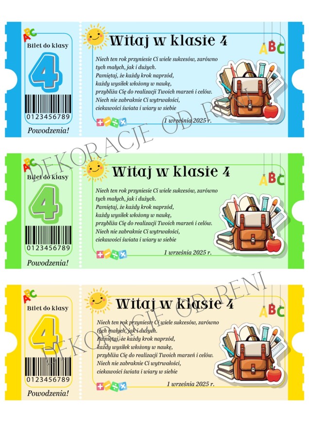 Powitalny Bilet do Klasy 4
