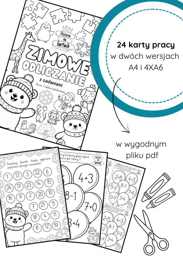 Zimowe odliczanie z zadaniami - klasa 1 szkoła podstawowa