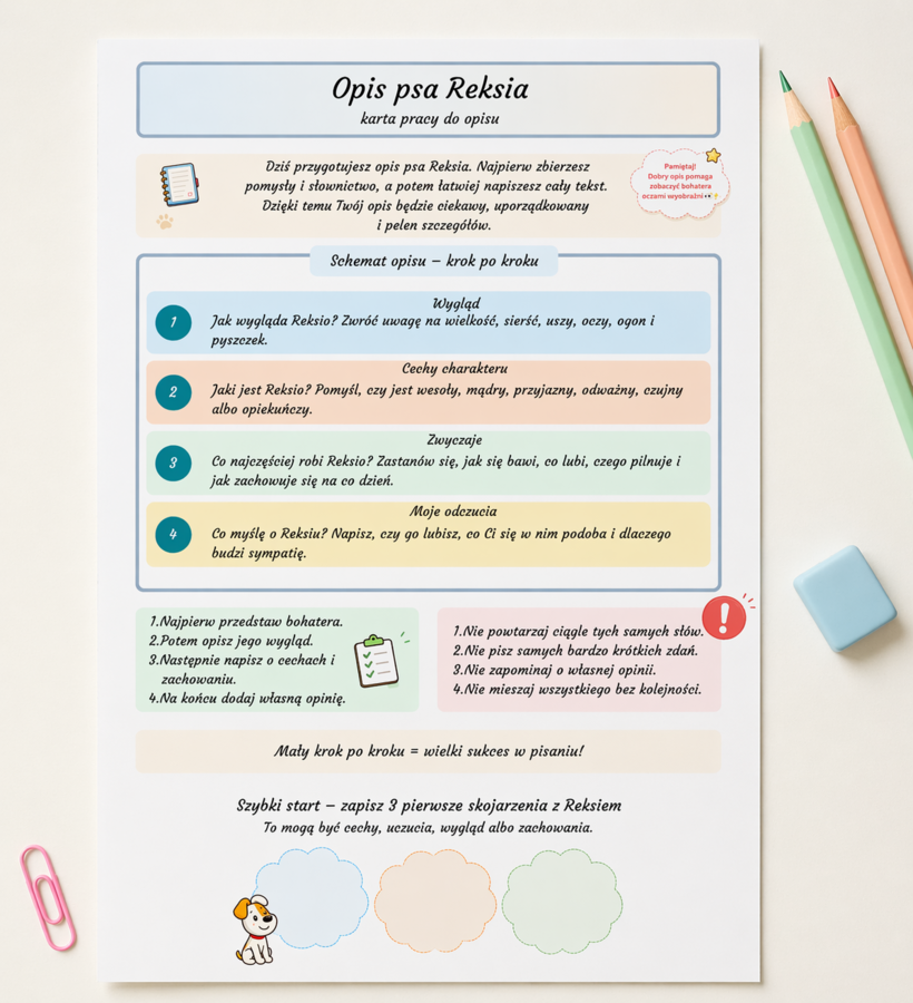 Opis psa Reksia – karta pracy do opisu