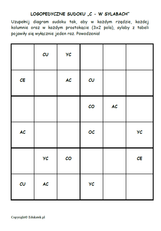 Logopedyczne sudoku (sylaby) - zabawy logopedyczne