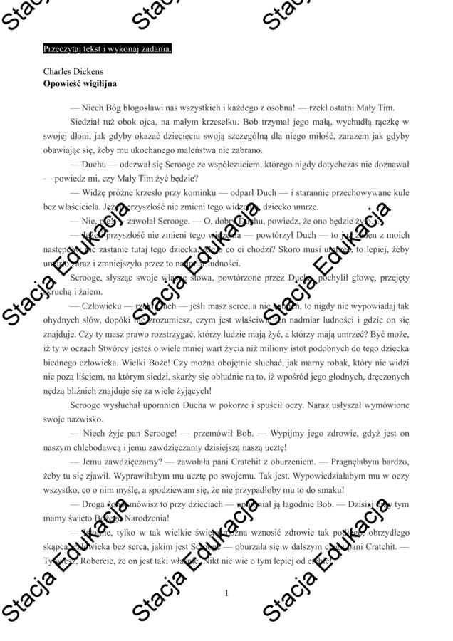 Egzamin ósmoklasisty – Arkusz z języka polskiego „Opowieść wigilijna” | Pełny test z kluczem odpowiedzi