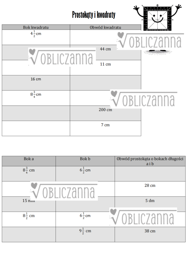 Równoległoboki, romby, prostokąty, kwadraty - karta pracy