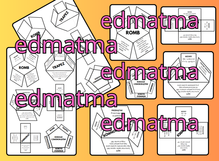 Składane czworokąty, wklejka do zeszytu. Dwie wersje uzupełniona i pusta