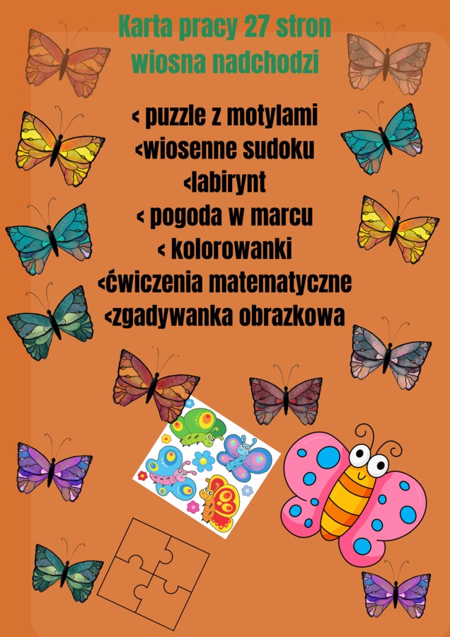 Motyle wiosenne 27 stron karta pracy